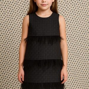 Black Ostrich Detail Dress
